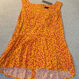 JCrew V Neck Orange Pink Peplum Top Sz 2